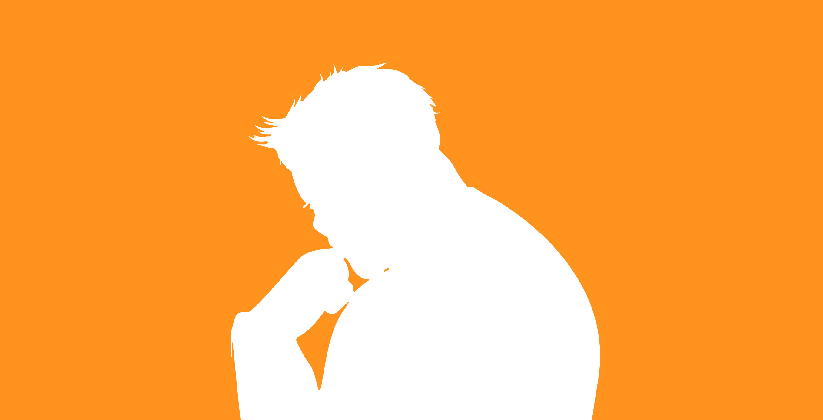 A white silhouette of a person's head and shoulders on a bright yellow background.