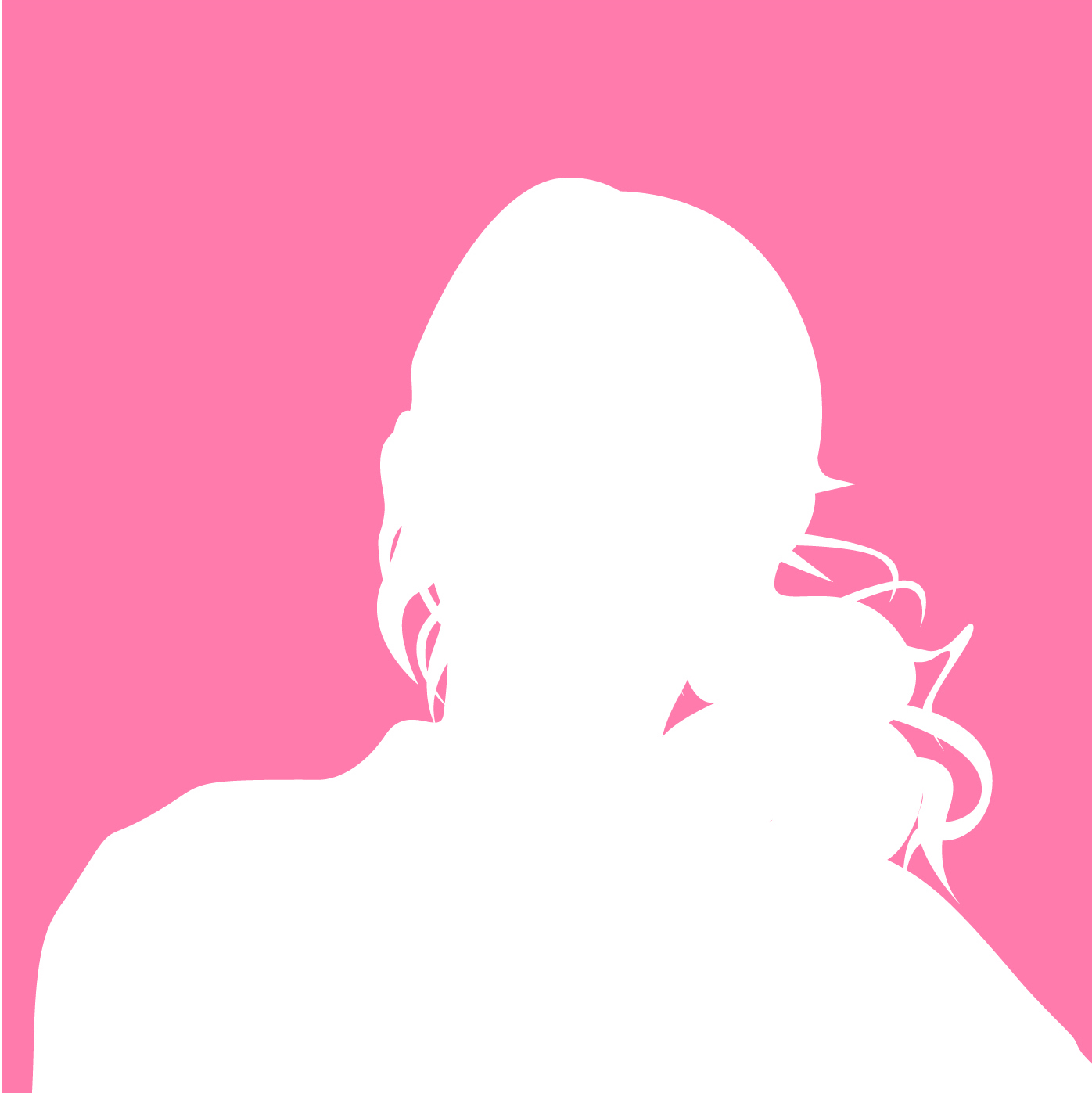 A white silhouette of a person's head and shoulders on a bright pink background.